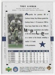 1999 TROY AIKMAN Upper Deck SP Authentic Sample Promo Card Dallas Cowboys
