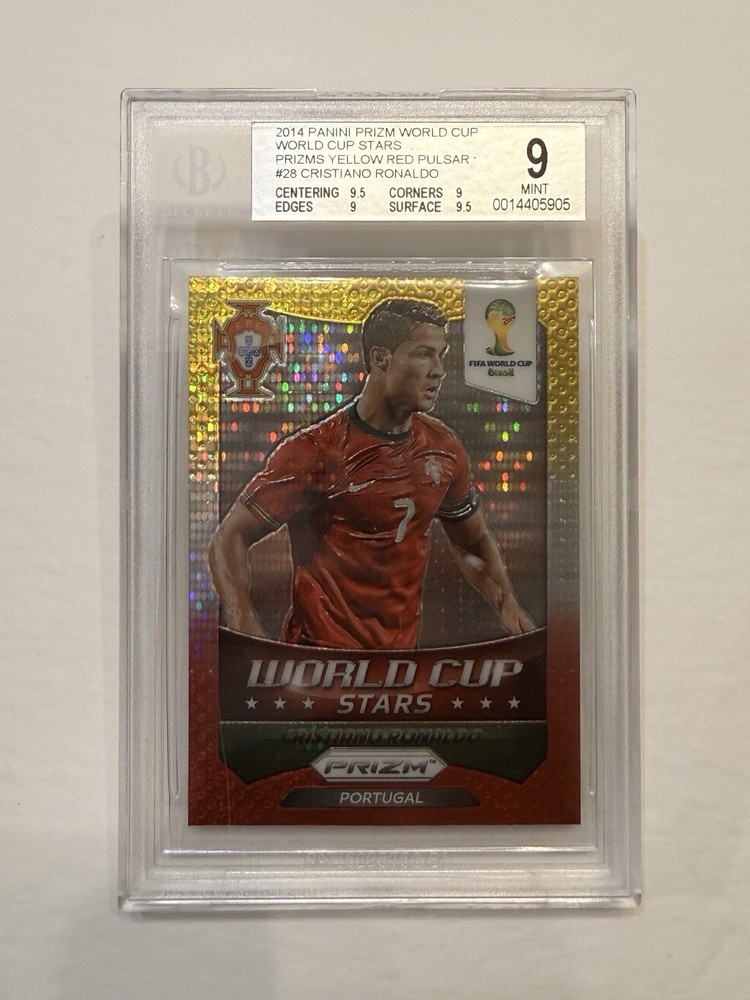 2014 Panini Prizm World Cup Stars Cristiano Ronaldo Yellow Red Pulsar BGS 9