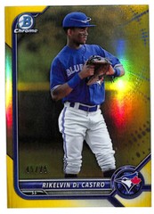 2022 Bowman Chrome Rikelvin De Castro 45/75 yellow refractor card Blue Jays