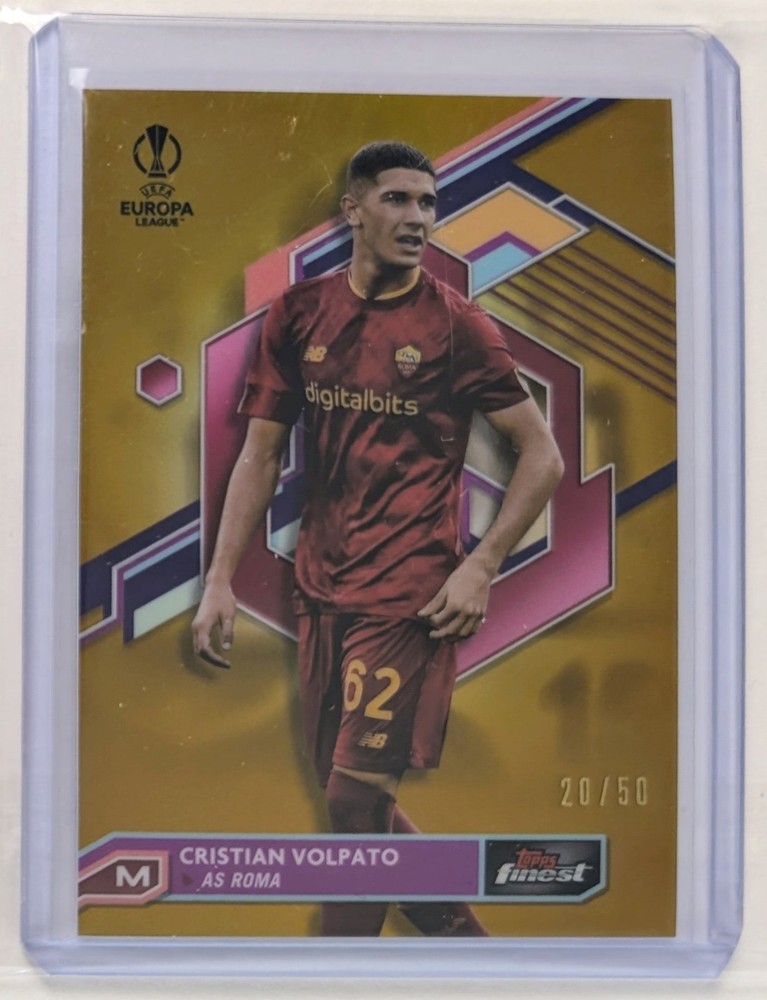 2022-23 Topps Finest UEFA Cristian Volpato Gold Refractor 20/50 AS Roma #103