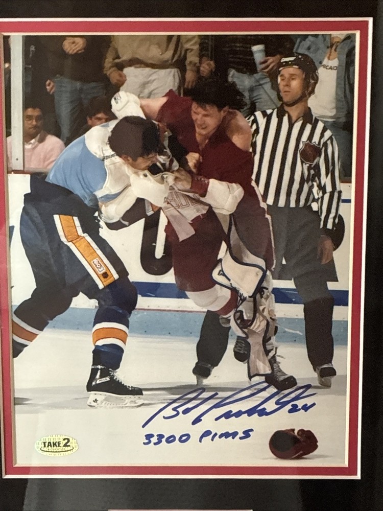 Bob Probert Signed 8×10 Framed Detroit Red Wings Display 24×14.5 COA 3,300 Pims