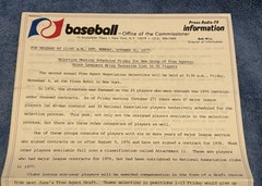 1977 Baseball Commissioner’s Office Press Release World Series Reggie Jackson