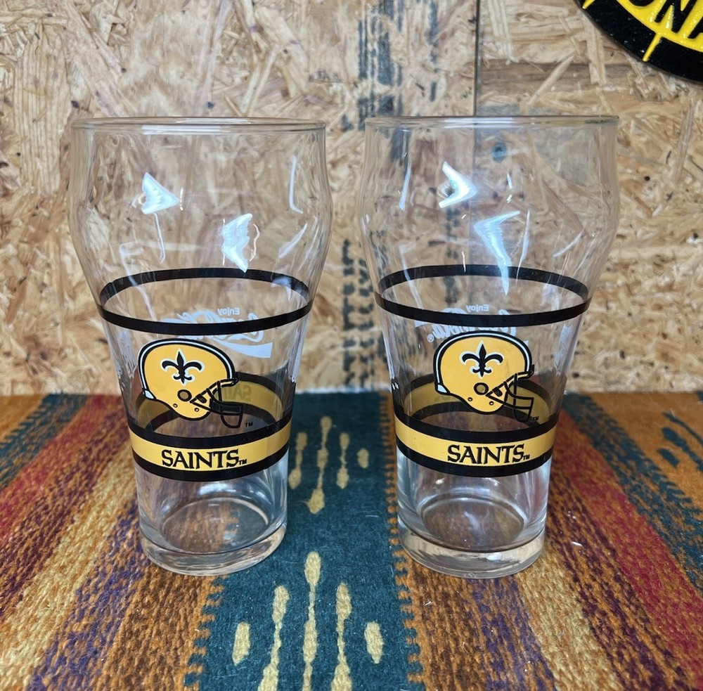 Pair Of 2 Orleans Saints Coca-Cola Soda Glass NFL Football Vintage COKE