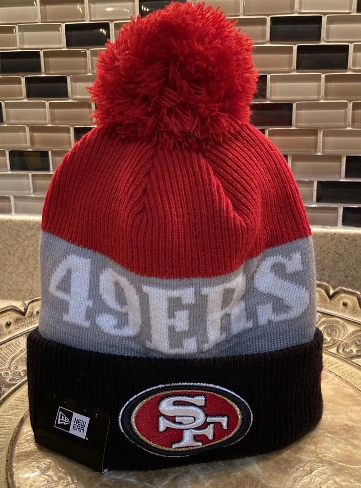 San Francisco 49ers New Era Pom Knit Beanie Red Gray Black NFL Hat NWT