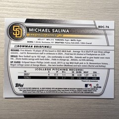 2025 1st Bowman Draft Chrome Michael Salina Laser Refractor Padres RC #BDC-76