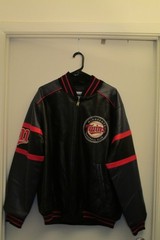 Minnesota Twins XL Men&rsquo;s Black Navy Red Faux Leather Bomber Jacket NWT