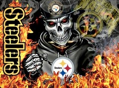 (2) Pittsburgh Steelers Fire Skull Waterproof Vinyl Stickers 4.5×3.5 Car Decals