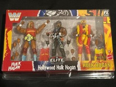 WWE Hulk Hogan signed 3 pack Autograph Elite Hulkamania 40th Anniversary Figure