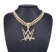 WWE Gem Chain 24&Prime; Iced Out Pendant Necklace Gold Silver Wrestling Fan Jewelry