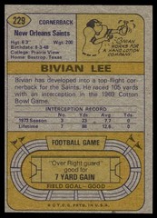 1974 Topps Bivian Lee Rookie New Orleans Saints #229