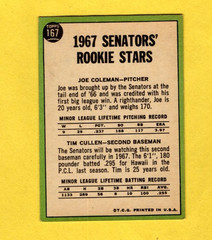1967 Topps Washington Senators Rookies #167 Joe Coleman Tim Cullen EX/EX/MINT