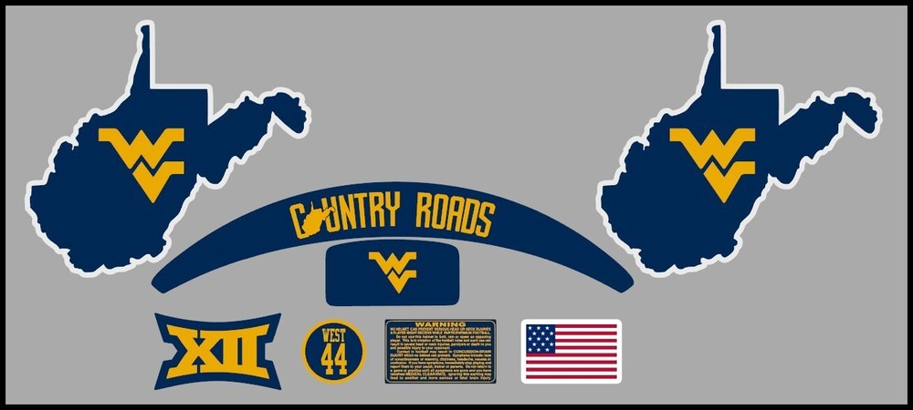 FULL SIZE West Virginia Mountaineers Helmet Alternate Decals – 6 designs