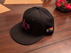Oakland A&rsquo;s Black & Purple Snap Back Hat Gilead Pride Day SGA 2022