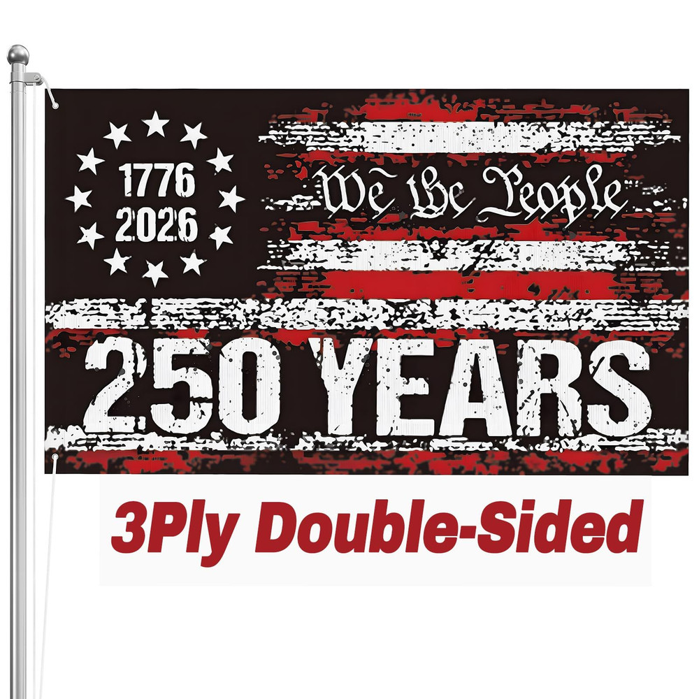 250th Anniversary American Flag 3×5 FT 3-Layer 36 inches by 60 inches, Black