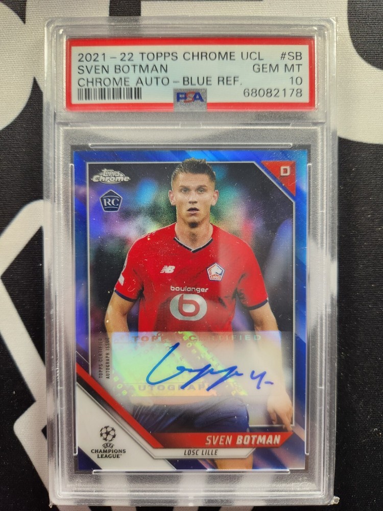 2021-22 Topps Chrome UCL Sven Botman RC CA-SB Blue Refractor Auto 103/150 PSA 10