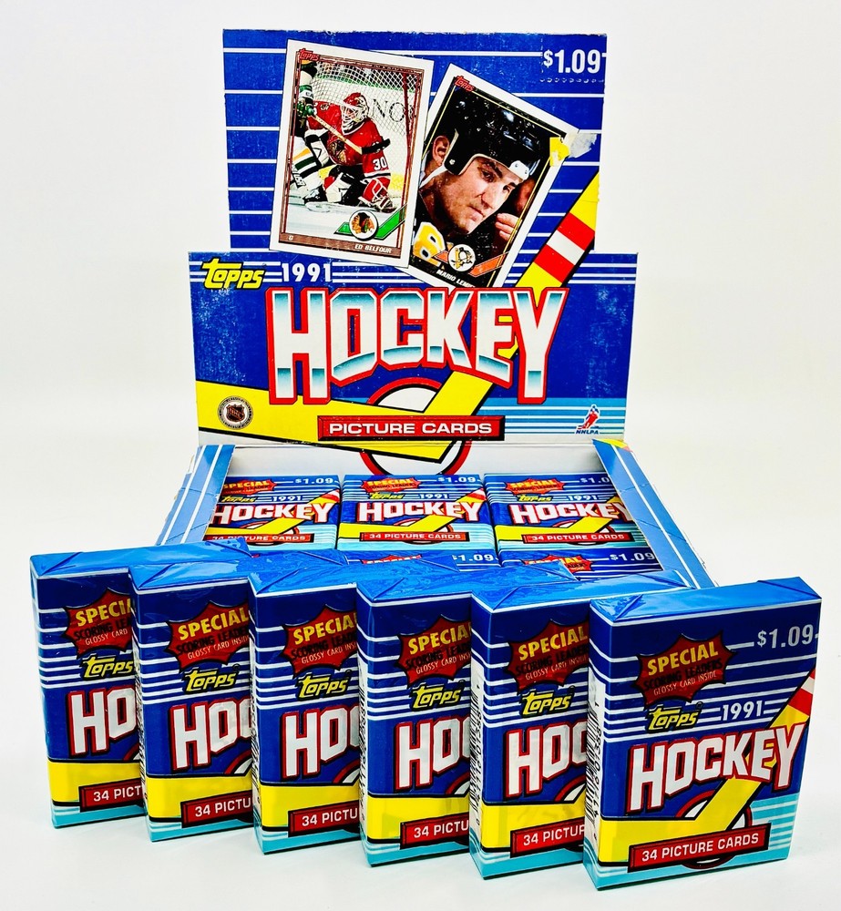1991-92 Topps NHL Hockey Six (6) Factory Sealed Jumbo Packs – Gretzky / Lemieux