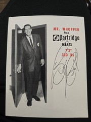 Mr. Whopper Partridge Meats Autographed « Big Bill » Promo Card, Cincinnati Reds