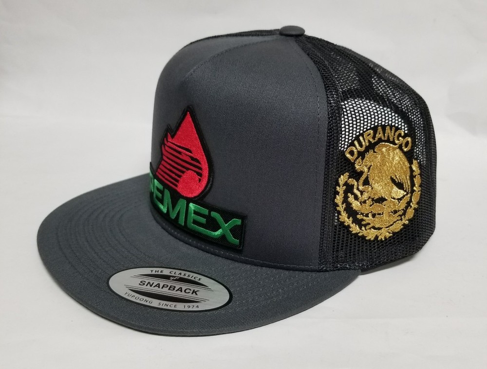 PEMEX DURANGO HAT DARK GREY MESH TRUCKER 2LOGOS SNAP BACK ADJUSTABLE NEW
