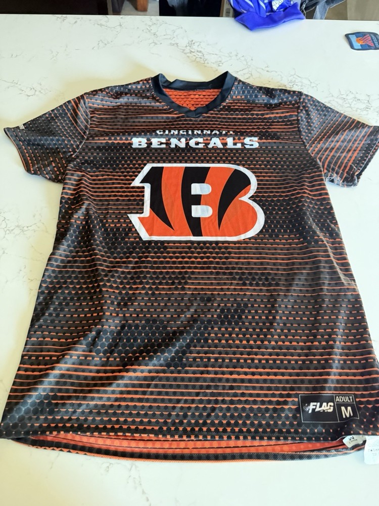 Cincinnati Bengals Flag Football Shirt Adult Medium Reversible Black And Orange