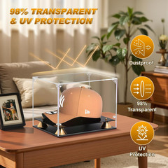 Hat Display Case, Clear Acrylic Baseball Cap Display Box with Double Layer Base,