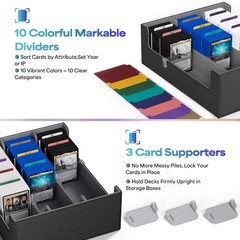 1800+ Sleeved Trading Card Storage Box with 10 Dividers & 3 Shelves Black & Grey