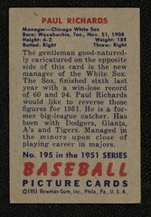 1951 Bowman #195 Paul Richards xxx Chicago White Sox ~ VG/VGEX