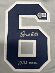 Roy White Signed Auto Custom Yankees Jersey w/ 77-78 WSC Beckett Wit BAS COA