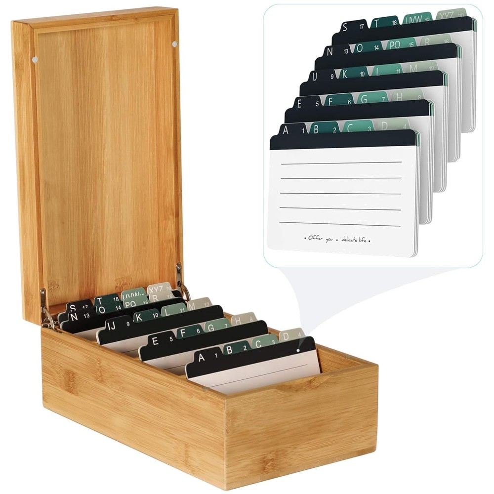 Bamboo Index Card Holder with Dividers
