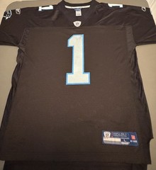 Reebok Carolina Panthers Newton #1 NFL Jersey Black Blue Silver White Size L
