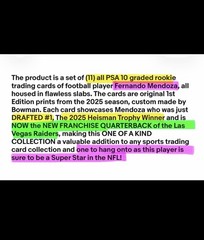 Fernando Mendoza🔥*ALL (11) Rookies! *ALL in PSA 10s! *ALL with FLAWLESS Slabs!