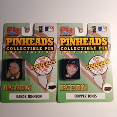 MLB Chipper Jones and Randy Johnson Pinheads Collectible Pins 1999 Edition.