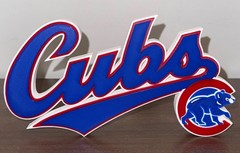 Chicago Cubs Script Sign Logo 3D Printed Blue Red Freestanding Shelf Desk Decor