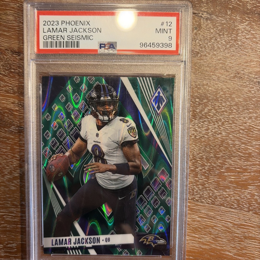 2023 Panini Phoenix Green Seismic #12 Lamar Jackson SP /25 PSA 9 Mint