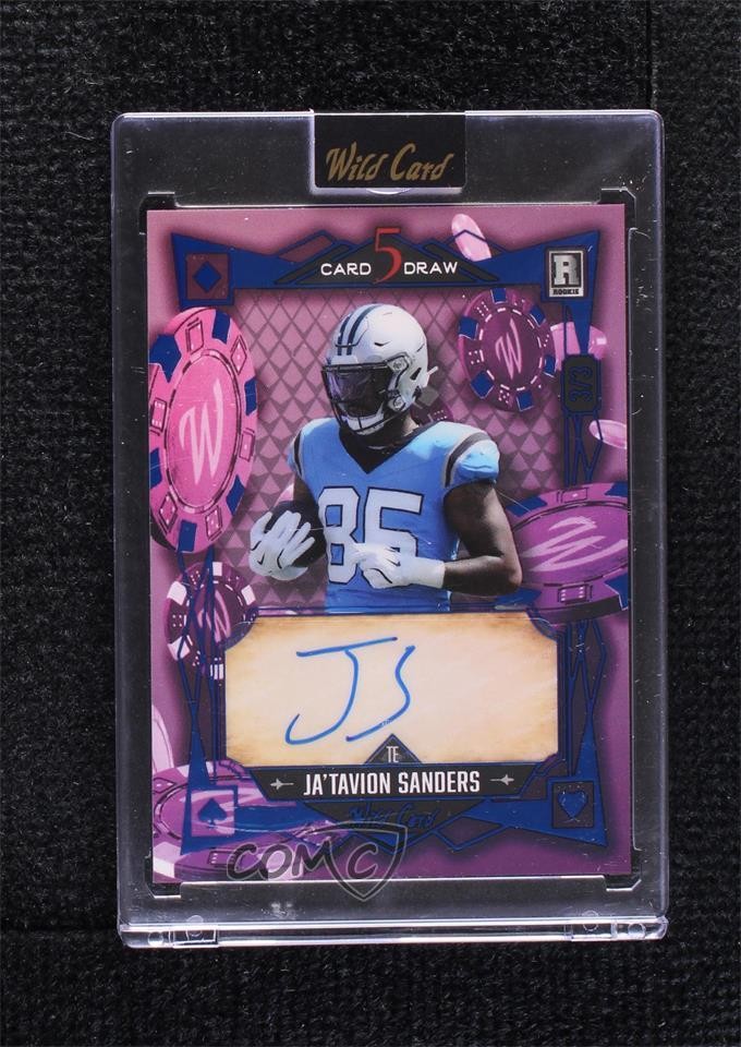 2024 5 Card Draw Purple/Pink Blue Foil 3/3 Ja&rsquo;Tavion Sanders Rookie Auto RC 1co7