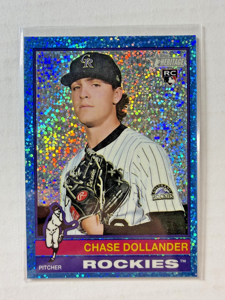 Chase Dollander 2025 Topps Heritage High Number #713 SP Blue Sparkle RC Rockies