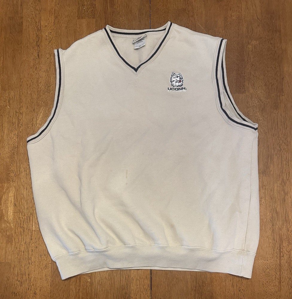 Vintage UConn Huskies Sweatshirt Sweater Vest XL Preppy Retro Logo