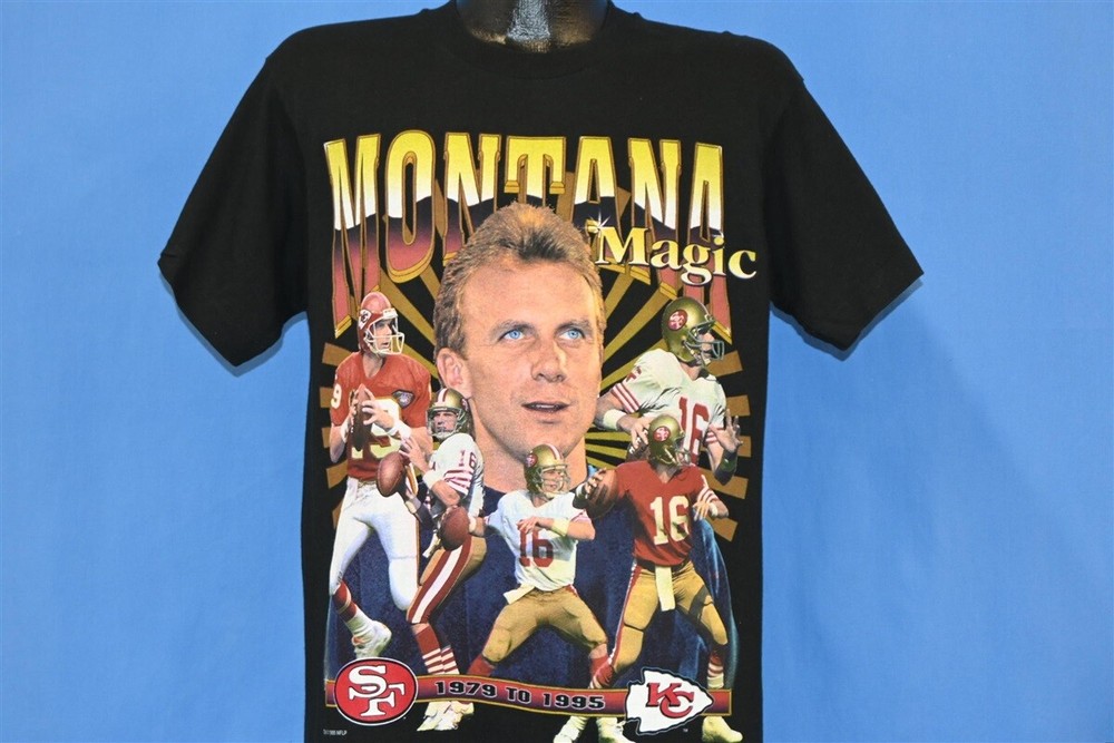 vtg 90s JOE MONTANA SF 49ERS KC CHIEFS 1979 1995 QB CAREER t-shirt FOOTBALL M