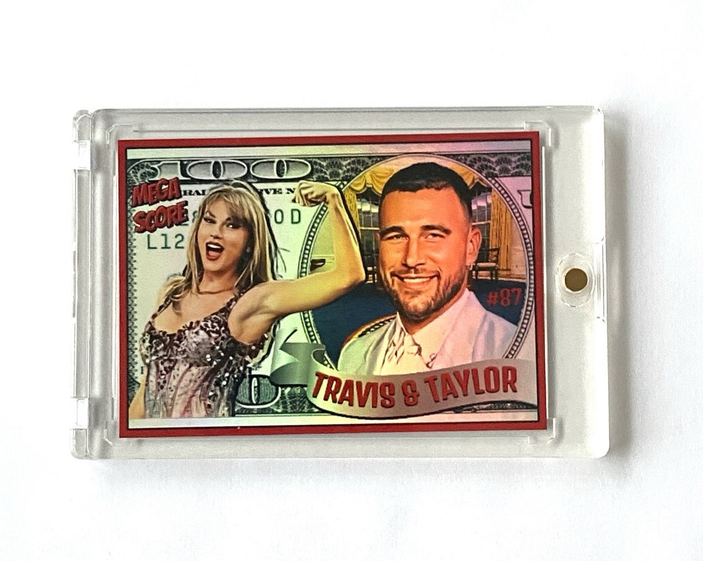 TAYLOR SWIFT / Travis Kelce Custom Holo Trading Card Collectors In Case