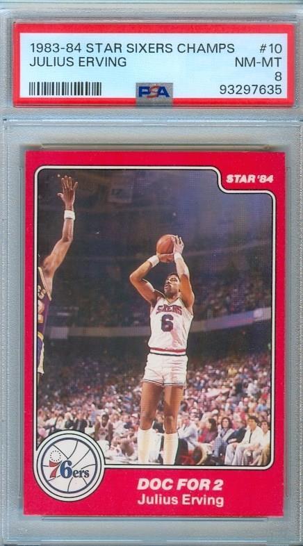 1983-84 Star SIXERS Champs Basketball JULIUS ERVING #10 76ers PSA 8