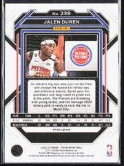2022-23 Panini Prizm Jalen Duren Red Ice Rookie Card RC Detroit Pistons #239