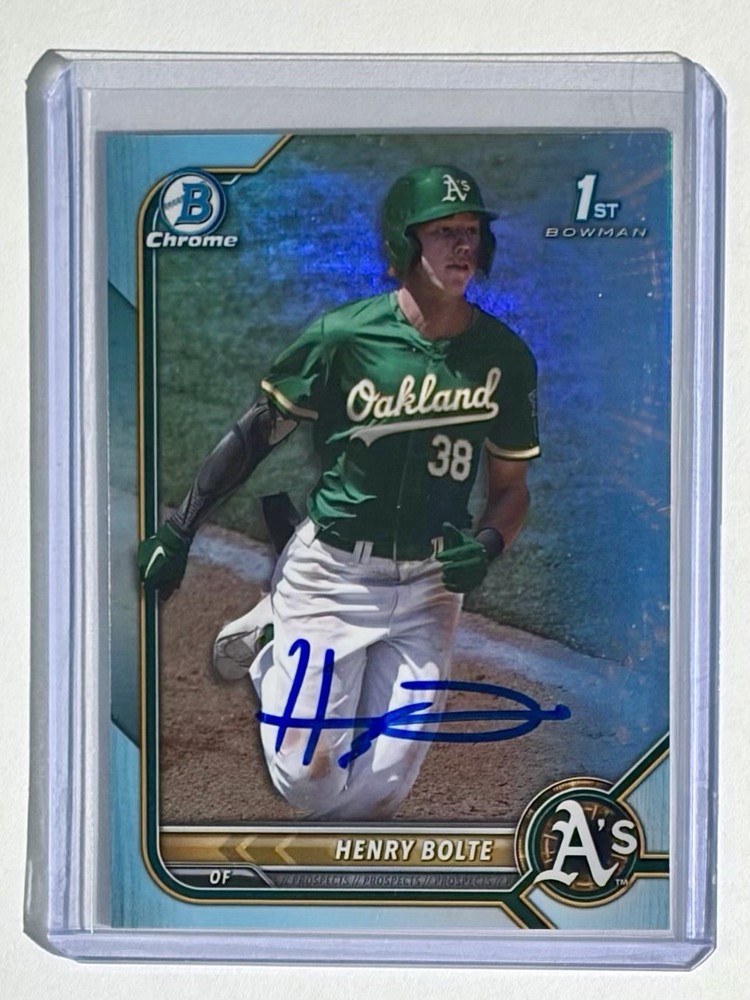 Henry Bolte 2022 Bowman Draft Chrome Sky Blue 1st IP Auto BDC-121 A’s