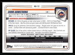 Pete Crow-Armstrong 2020 Bowman Draft #BD-72 New York Mets 1st Bowman