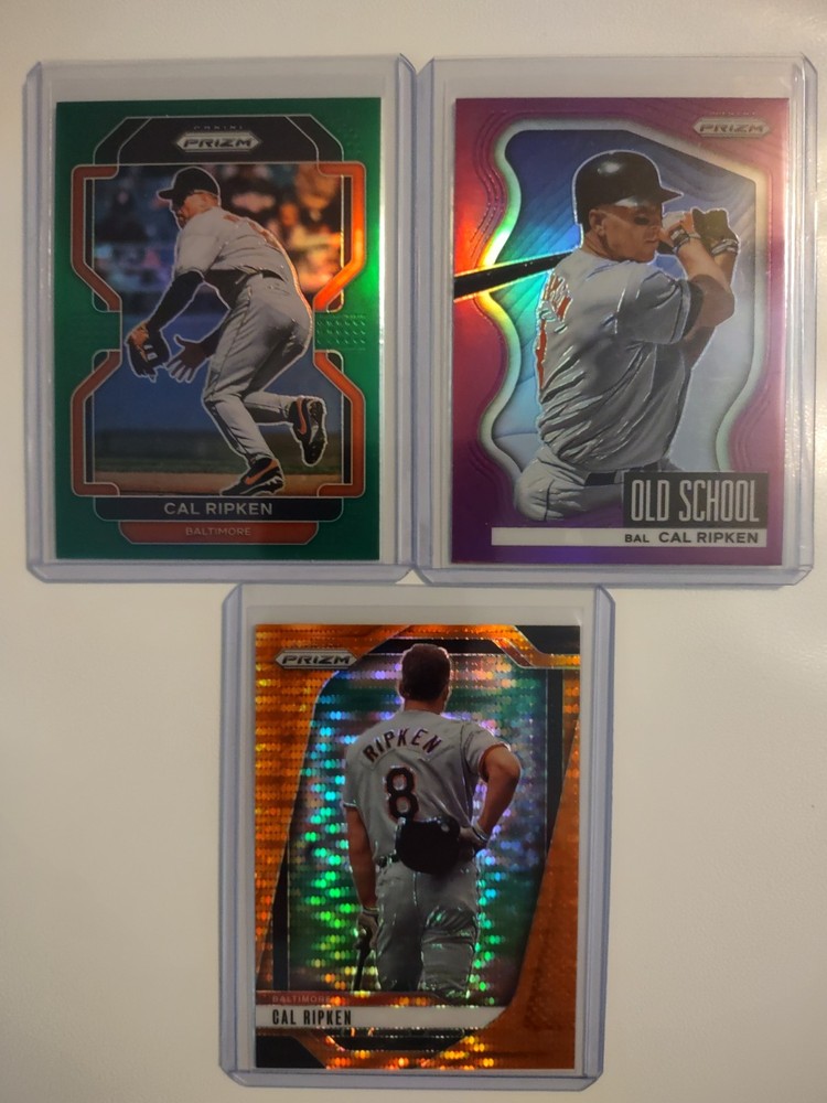 Cal Ripken (Lot Of 3) 2 2022 Prizm Refractors, Green, Purple,2025 Orange 181/ P.
