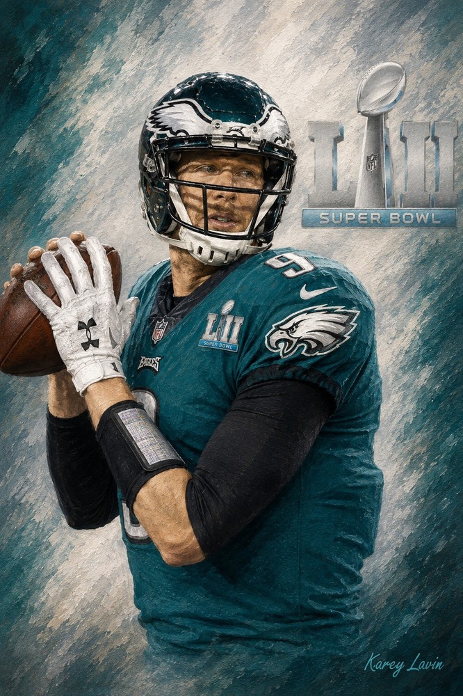 NICK FOLES SUPER BOWL LII MVP CUSTOM 4&Prime;x6&Prime; GOAL LINE ART CARD – EAGLES