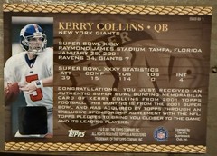 2001 TOPPS SUPER BOWL BUNTING KERRY COLLINS Patch Relic XXXV NEW YORK GIANTS