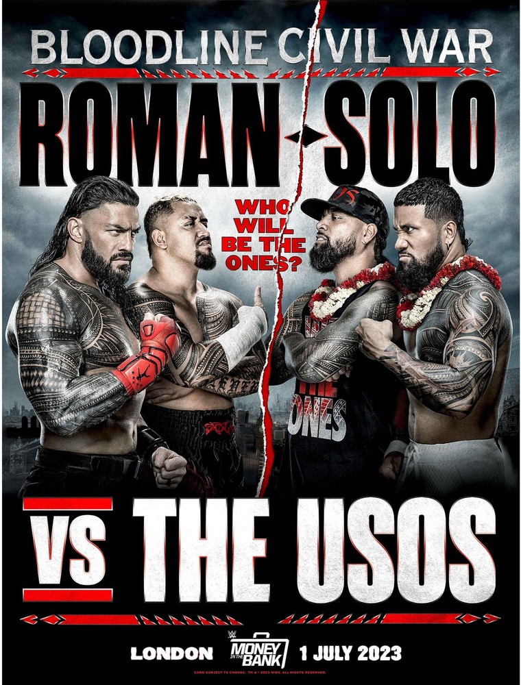 WWE The Bloodline Civil War 2023 Money in the Bank 18&Prime; x 24&Prime; Photo