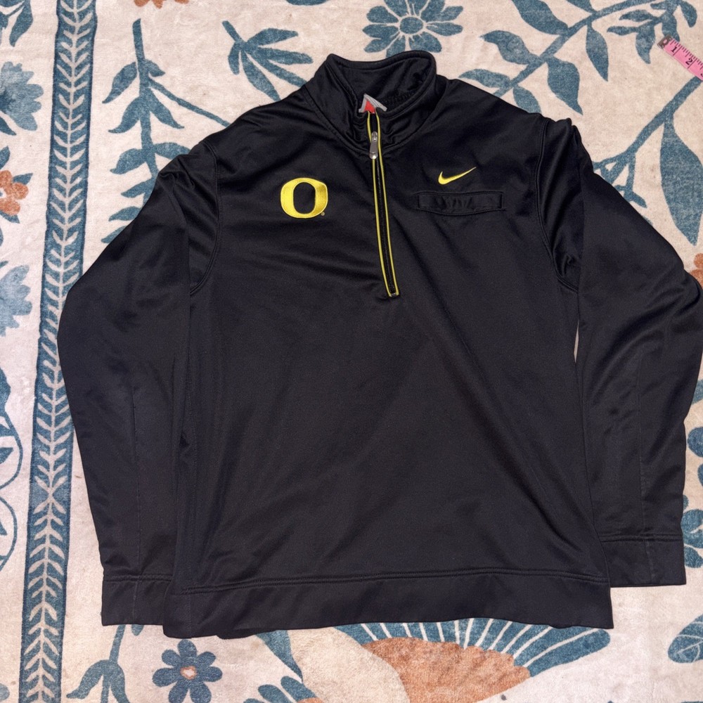 University Of Oregon Nike TEAM 1/4 Zip Sweatshirt Black And Yellow Men’s XL EUC