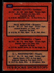 1978 Topps #707 1978 Topps Paul Molitor / Alan Trammell Rookie