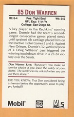Don Warren Washington Redskins 1989 Police Card San Diego State Aztecs