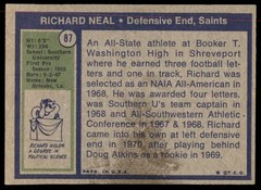 1972 TOPPS RICHARD NEAL RC NEW ORLEANS SAINTS #87 EX